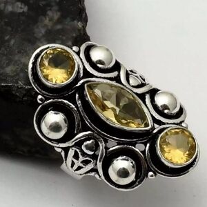 925 Citrine Gemstone Ethnic Handmade Ring Jewelry US Size-7 AR 15903